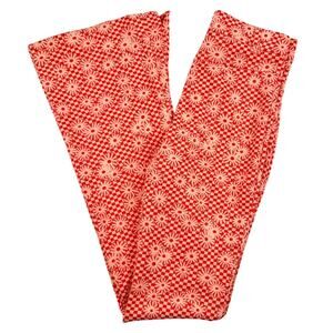 Zara Bell Bottom Pants Floral Geo Check Coral Orange Retro Funky Disco Small